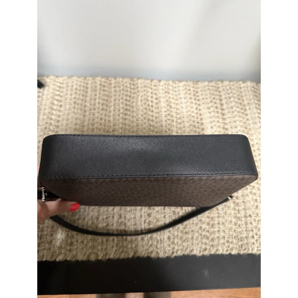 Michael Kors Brown Logo Crossbody Bag Zip, Chain Strap, Adjustable, Silver